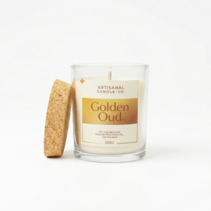 golden oud luxury scented candle | oud & amber artisan soy wax candle – lumière de l’artisan